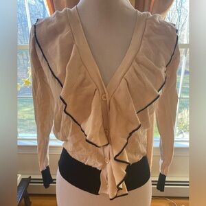 Sweewe Paris Waterfall Asymmetrical Creme Contrast Cardigan Size Small